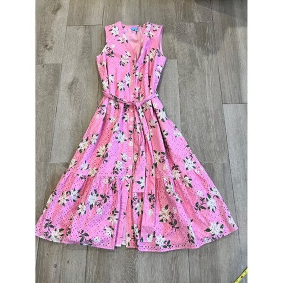 Draper James Pink Eyelet Magnolia Patio Midi Shirtdress size M - Picture 2 of 9